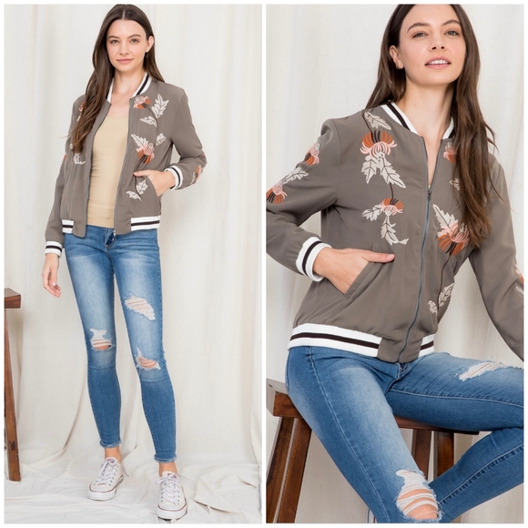 Dusty Olive Embroidered Varsity Scholar Preppy Jacket - Picture 1 of 10